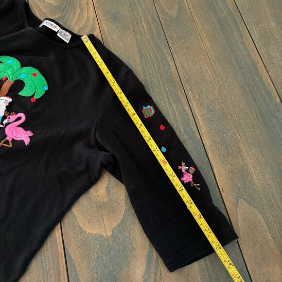 Vintage Flamingo Santa Palm Trees Ugly Christmas Sweater 3/4 Sleeve - P/L (XM9) - Picture 8 of 8